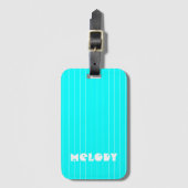 Neon Cyan White Thin Vertikal Stripname Gepäckanhänger (Vorderseite Vertikal)