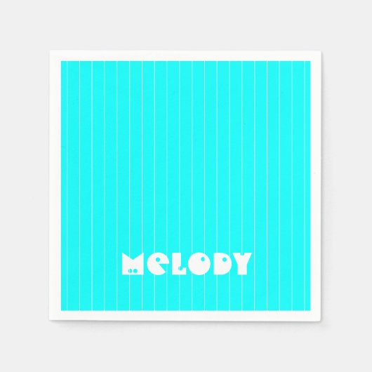 Neon Cyan White Thin Vertikal Stripname Serviette (Vorderseite)