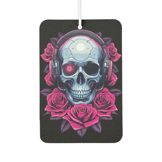 Neon Cyber Death Skull und Rose Black Autolufterfrischer (Vorderseite)