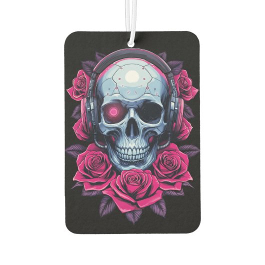 Neon Cyber Death Skull und Rose Black Autolufterfrischer (Rückseite)