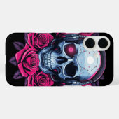 Neon Cyber Death Skull und Rose Black Case-Mate iPhone Hülle (Rückseite (Horizontal))