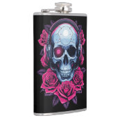 Neon Cyber Death Skull und Rose Black Flachmann (Rechts)