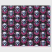 Neon Cyber Death Skull und Rose Black Geschenkpapier (Flach)
