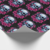 Neon Cyber Death Skull und Rose Black Geschenkpapier (Ecke)
