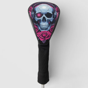 Neon Cyber Death Skull und Rose Black Golf Headcover