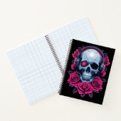 Neon Cyber Death Skull und Rose Black Notizblock (Innenseite)