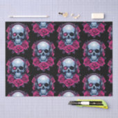 Neon Cyber Death Skull und Rose Black Seidenpapier (Handwerk)