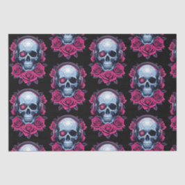 Neon Cyber Death Skull und Rose Black Seidenpapier