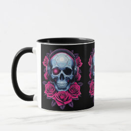 Neon Cyber Death Skull und Rose Black Tasse