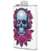 Neon Cyber Death Skull und Rose Weiß Flachmann (Links)