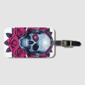 Neon Cyber Death Skull und Rose Weiß Gepäckanhänger (Vorderseite (Horizontal))