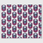 Neon Cyber Death Skull und Rose Weiß Geschenkpapier (Flach)
