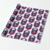 Neon Cyber Death Skull und Rose Weiß Geschenkpapier (Ungerollt)