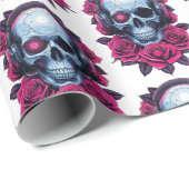 Neon Cyber Death Skull und Rose Weiß Geschenkpapier (Rolleneckpunkt)