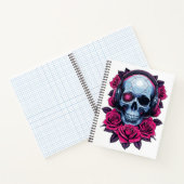 Neon Cyber Death Skull und Rose Weiß Notizblock (Innenseite)