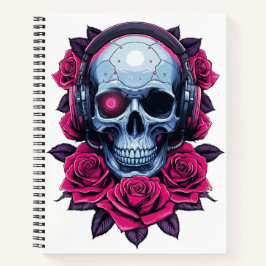 Neon Cyber Death Skull und Rose Weiß Notizblock
