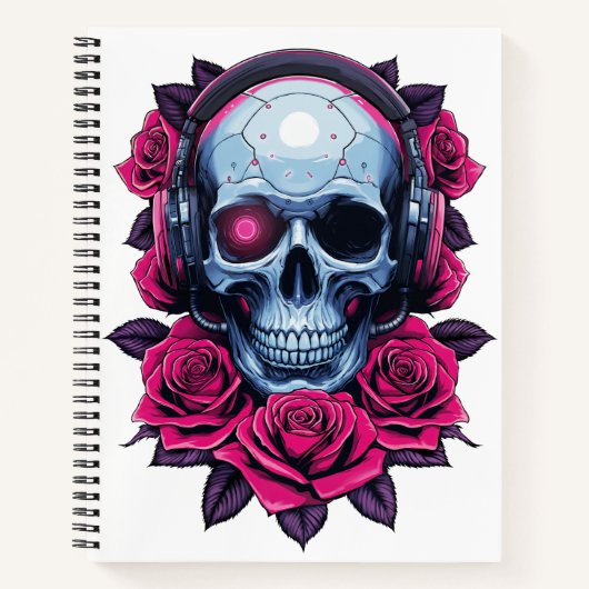 Neon Cyber Death Skull und Rose Weiß Notizblock (Vorderseite)