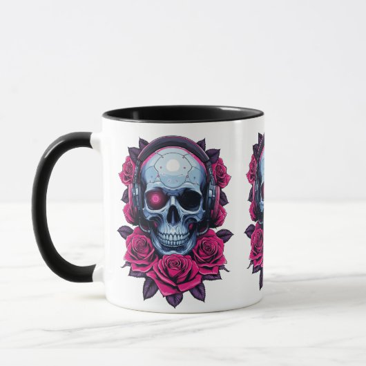 Neon Cyber Death Skull und Rose Weiß Tasse (Links)