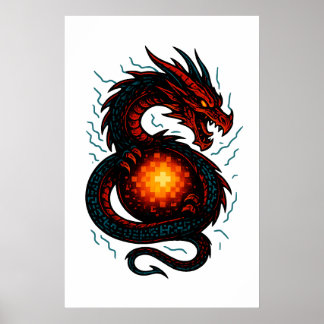 Neon Cyber Drachen Coil – Futuristische Fantasie Poster
