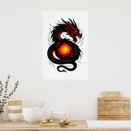 Neon Cyber Dragon Coil – Futuristic Fantasy Poster (Küche)