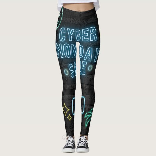 Neon Cyber Glow Leggings - Black & Blue Vibes (Vorderseite)