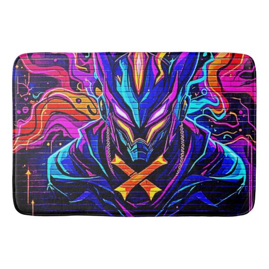 Neon Cyber Guardian Art Badematte (Vorderseite)