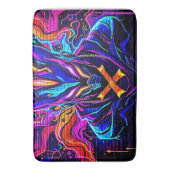 Neon Cyber Guardian Art Badematte (Vorderseite Vertikal)