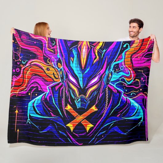 Neon Cyber Guardian Art Fleecedecke (Beispiel)