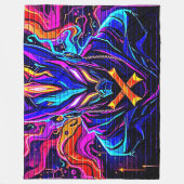 Neon Cyber Guardian Art Fleecedecke (Vorderseite)