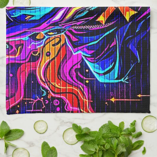 Neon Cyber Guardian Art Geschirrtuch (Gefaltet)