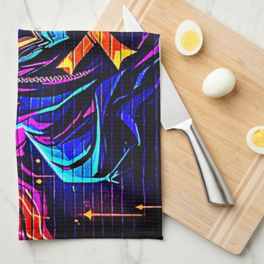 Neon Cyber Guardian Art Geschirrtuch (Viertel Falte)