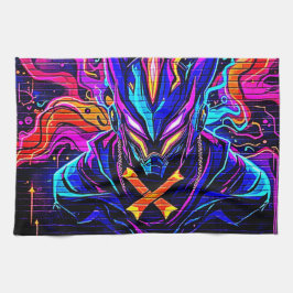Neon Cyber Guardian Art Geschirrtuch