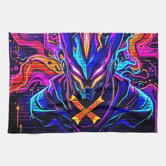 Neon Cyber Guardian Art Geschirrtuch (Horizontal)