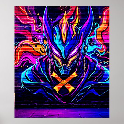 Neon Cyber Guardian Art Poster (Vorne)