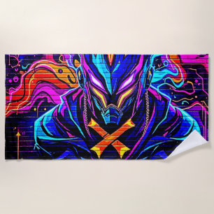 Neon Cyber Guardian Art Strandtuch