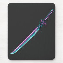 Neon Cyber-Katana: Digital Blade Tech-Mausepad