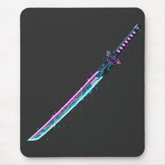 Neon Cyber-Katana: Digital Blade Tech-Mausepad Mousepad (Vorne)