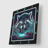 Neon Cyber Raccoon City Quadratische Wanduhr (Winkel)
