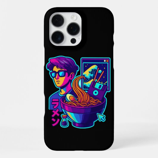 Neon Cyber Ramen - Vaporwave Retro Ästhetische Kun iPhone Hülle (Rückseite)