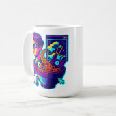 Neon Cyber Ramen - Vaporwave Retro Ästhetische Kun Kaffeetasse (Vorderseite Links)