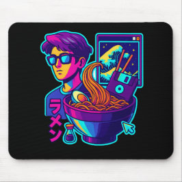Neon Cyber Ramen - Vaporwave Retro Ästhetische Kun Mousepad