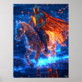 Neon Cyber Ritter auf einem leuchtenden Pferd - fu Poster (Vorne)