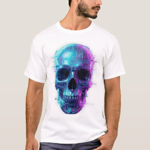 Neon Cyber Schädel Weißes T-Shirt – Futuristische