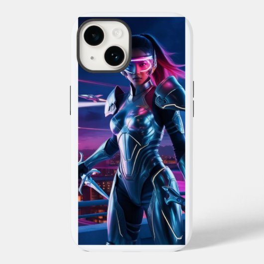 Neon Cyber Warrior iPhone Case - Futuristisches Sc (Rückseite)