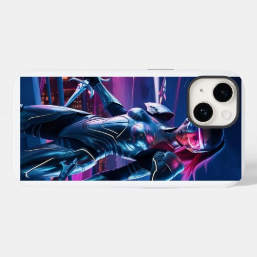 Neon Cyber Warrior iPhone Case - Futuristisches Sc (Rückseite (Horizontal))