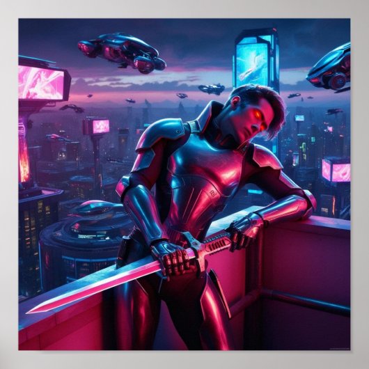 Neon Cyber Warrior Poster - Futuristic SciFi (Vorne)