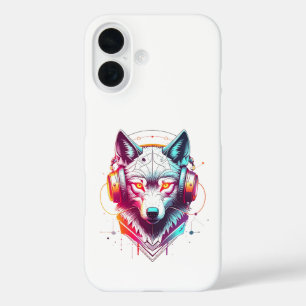 Neon Cyber Wolf Kopfhörer Y2K iPhone 16 Hülle