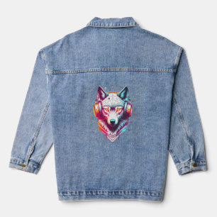 Neon Cyber Wolf Kopfhörer Y2K Jeansjacke