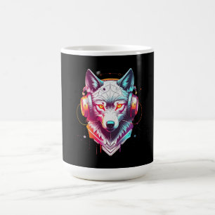 Neon Cyber Wolf Kopfhörer Y2K Kaffeetasse