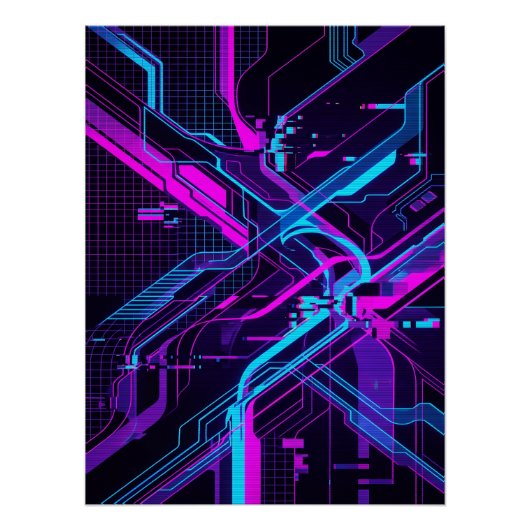 Neon Cyberpunk Abstract Glitch Art Poster (Vorderseite)